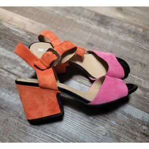 Geox Sandals Womens Sz 38 Colorful Block Heel Cross Strap Comfort